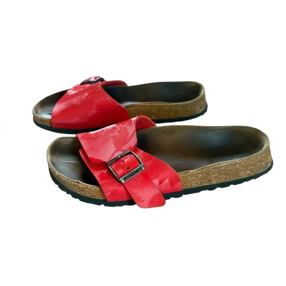 Papillio BIRKENSTOCK Madrid Red Floral Birko Flor Slip On Sandal Slides Womens 7 - Picture 3 of 15